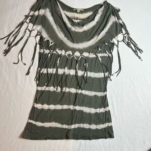 Green and Cream Fringe top